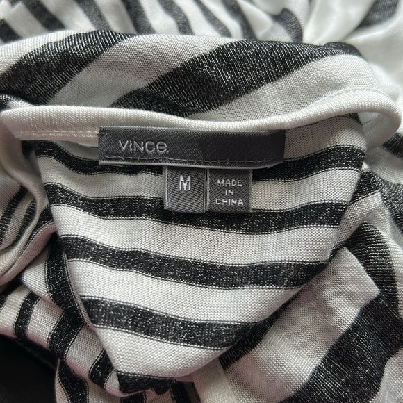 VINCE Variegated Deep Crewneck Top Oversized Shirt Knitted White Grey Stripe M - Picture 9 of 13